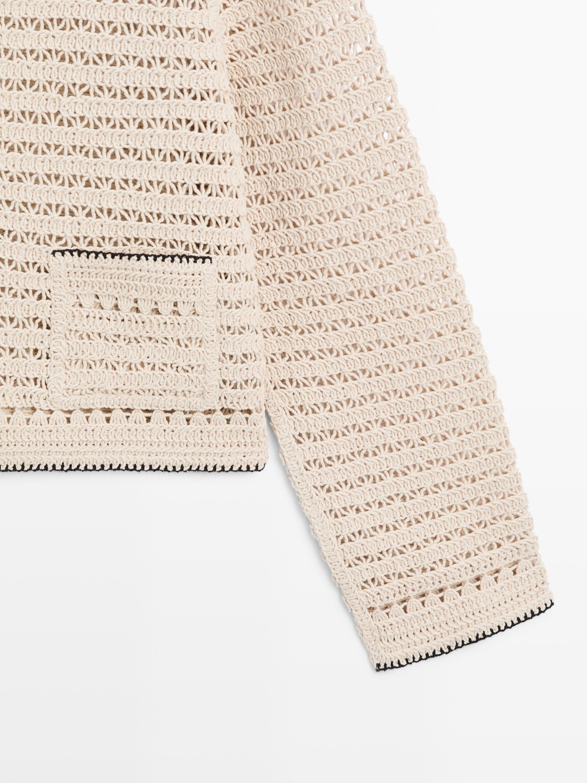 Contrast crochet knit cardigan